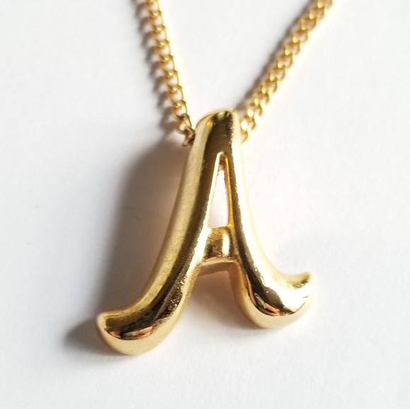 Vintage Jewelry - Vintage letter A necklace gold tone metal initial alphabet monogram jewelry